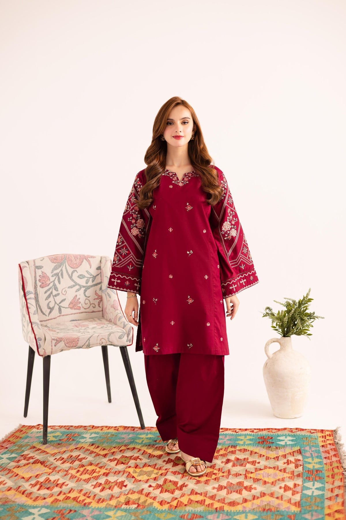 2PC Embroidered Dress - 1140