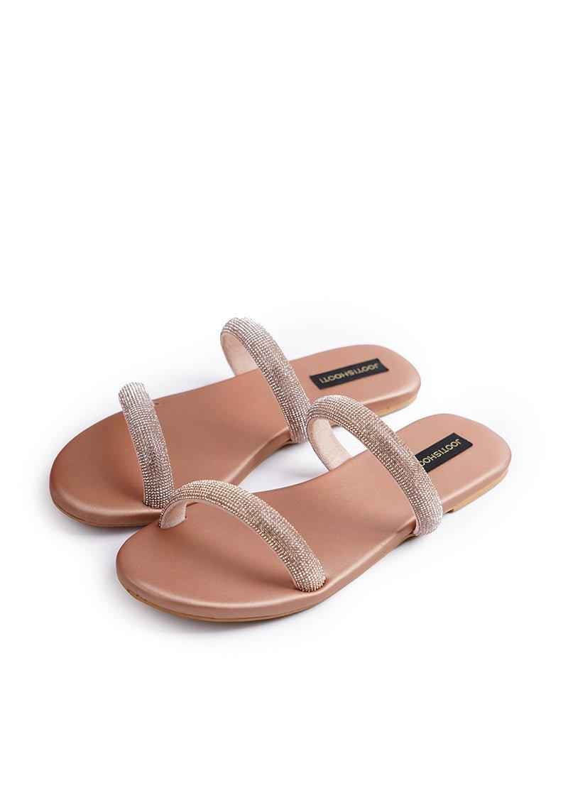 Rose Two Strap Diamanté Slides - Jooti Shooti