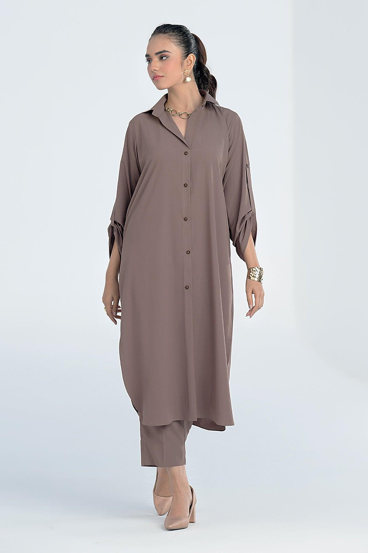 SaNdY BrOwN BuTtOn Dress - Peach Republic