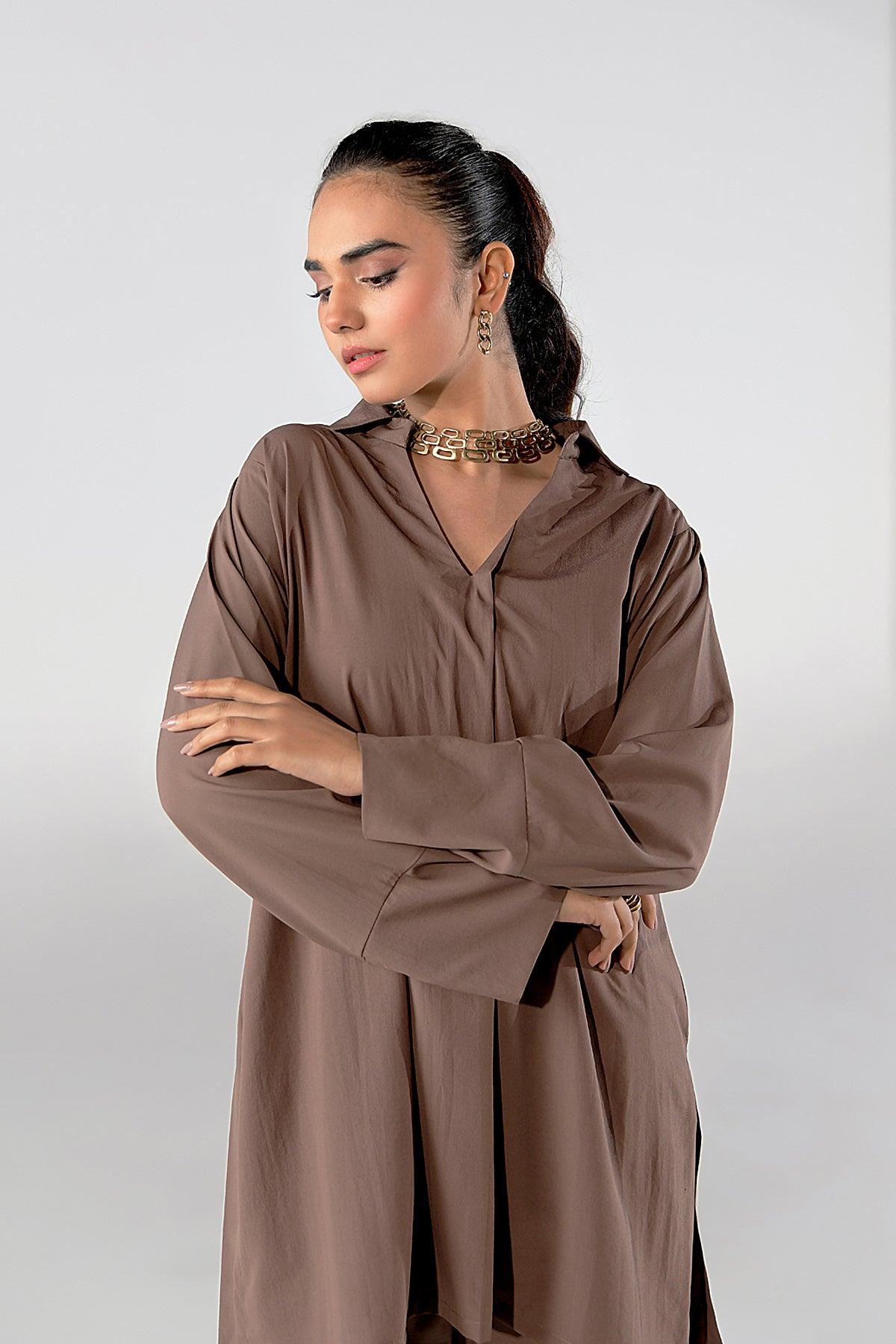 Sandy Brown Tunic Grip Dress - Peach Republic