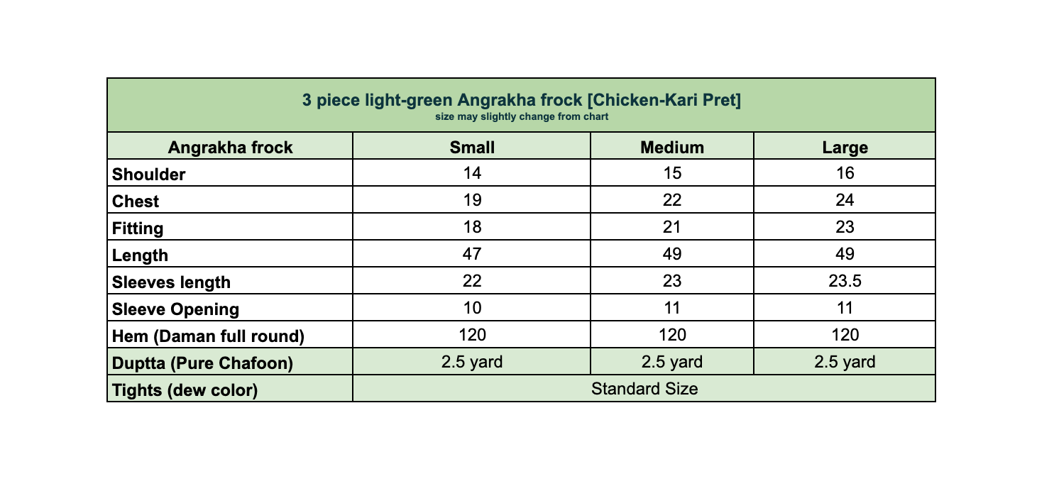 3 piece | Light Green Chicken Kari Angrakha Frock | Pret