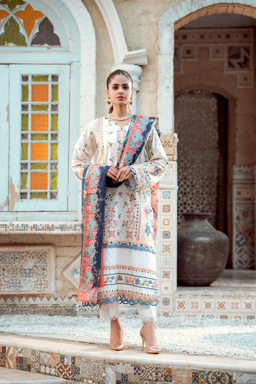 White Ayselina - Embroidered Lawn 3P