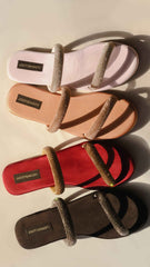 Smoky Two Strap Diamanté Slides - Jooti Shooti