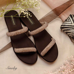 Smoky Two Strap Diamanté Slides - Jooti Shooti