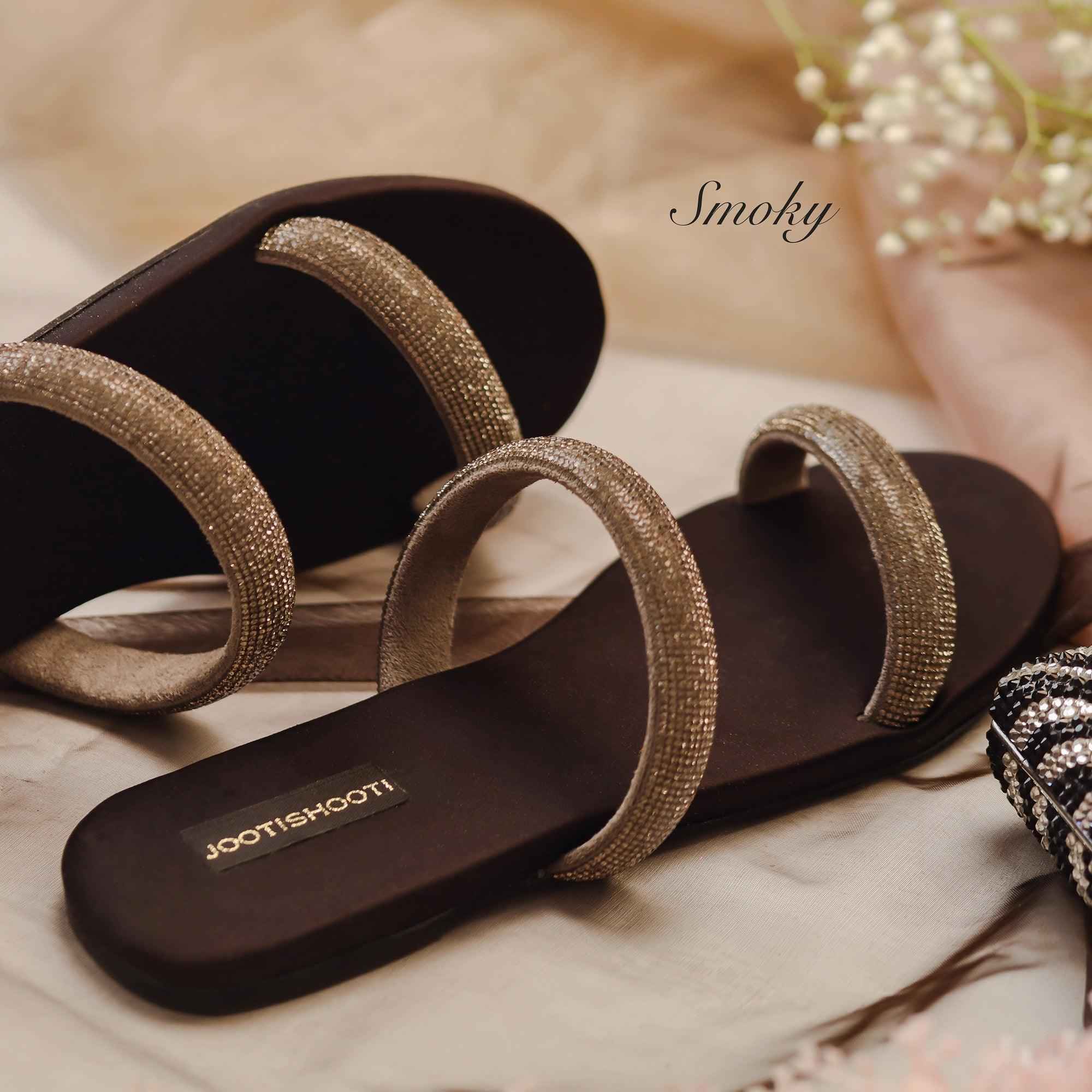 Smoky Two Strap Diamanté Slides - Jooti Shooti