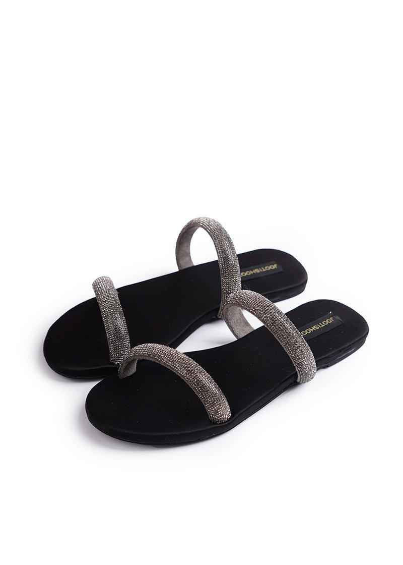 Smoky Two Strap Diamanté Slides - Jooti Shooti