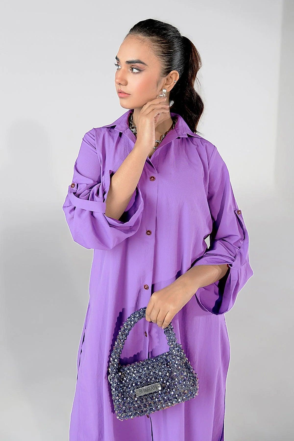 Soft Purple Buttoned Dress - Peach Republic