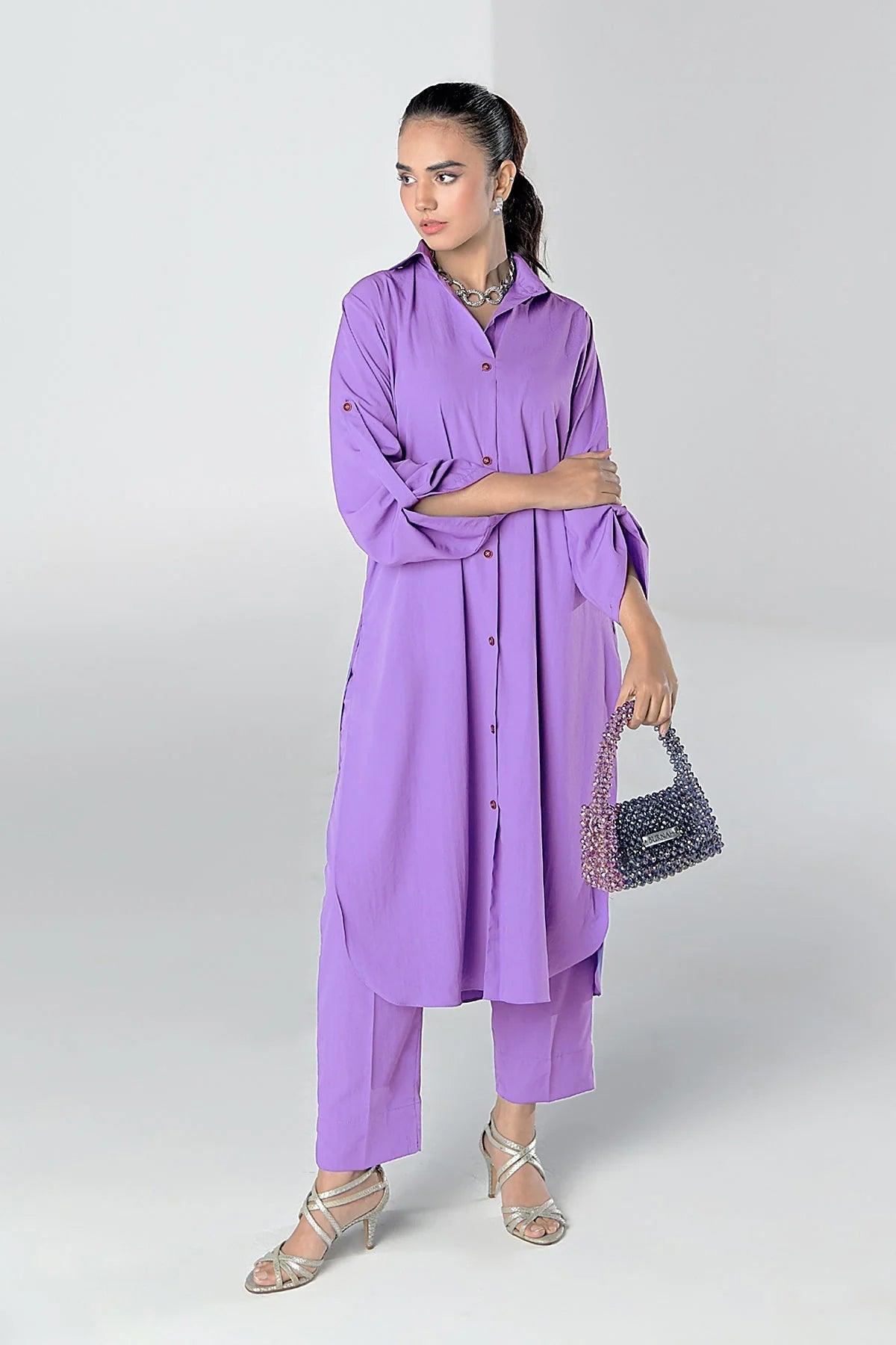 Soft Purple Buttoned Dress - Peach Republic