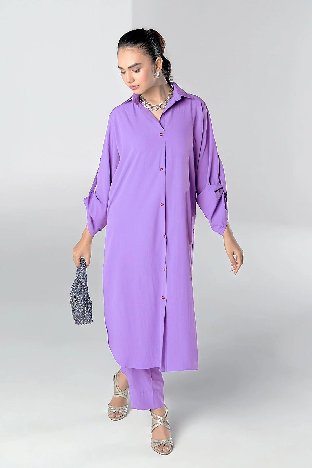 Soft Purple Buttoned Dress - Peach Republic