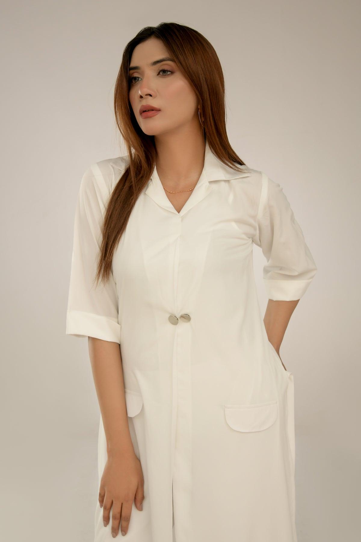 Stylish White Grip Dress - Peach Republic