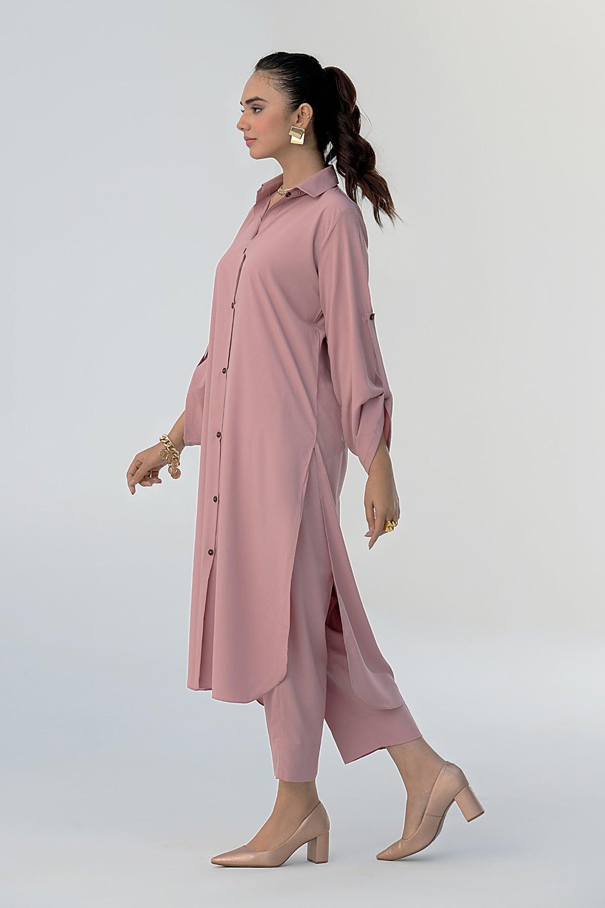 Tea Pink Buttoned Grip Dress - Peach Republic