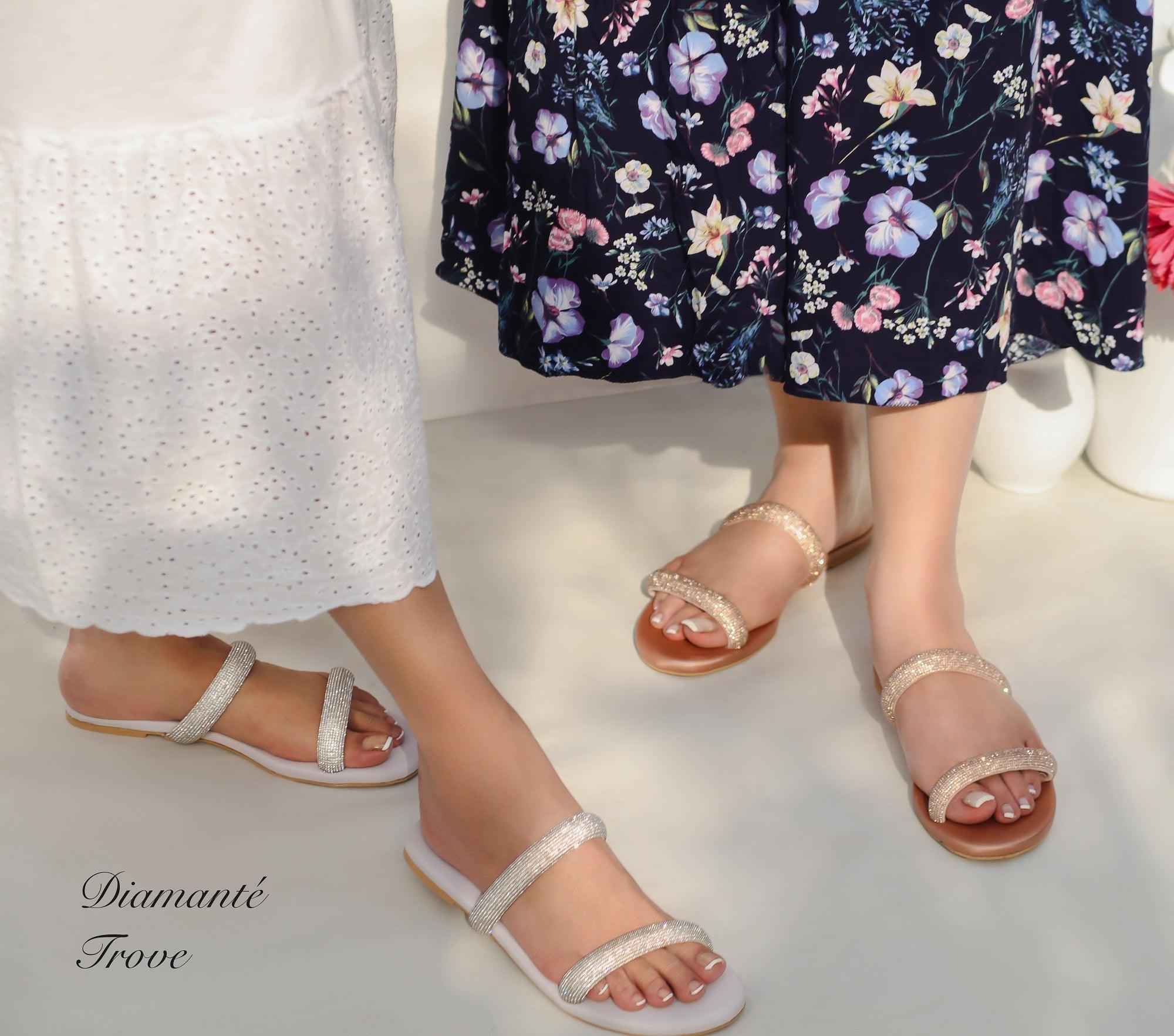 Twinkle Two Strap Diamanté Slides - Jooti Shooti