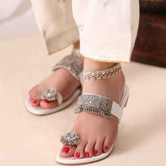 Side view of Gulfaam Kolhapuri chappal showing traditional design and fit for women