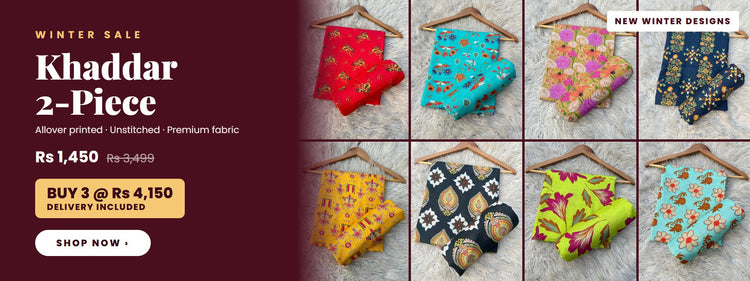 Winter Sale: Khaddar allover printed 2-piece Rs 1,450. Buy 3 for Rs 4,150, delivery included