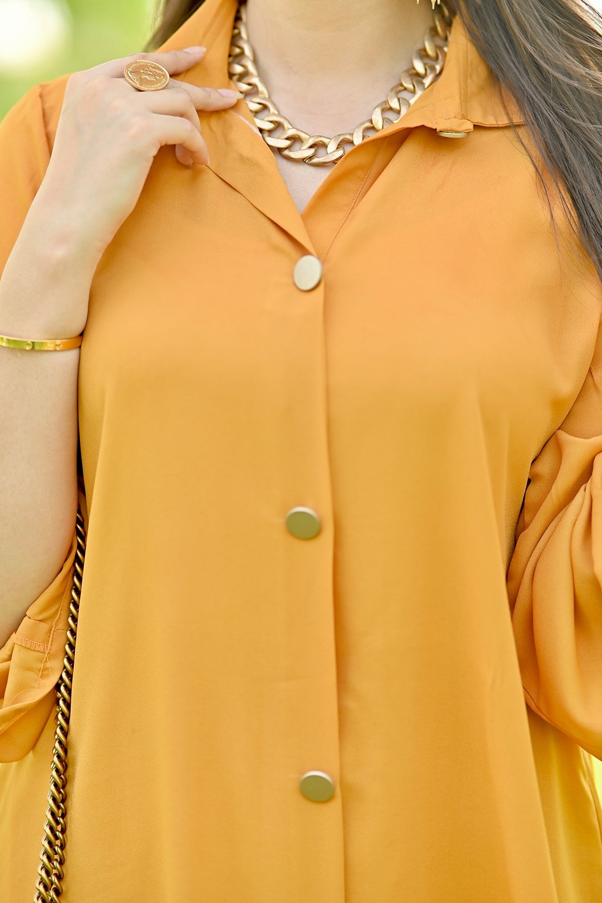 Yellow Mustard Buttoned Dress - Peach Republic