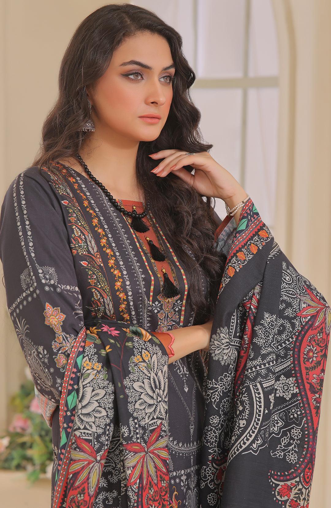 Thistle | Stitched 3PC Printed Khaddar Shirt With Printed Khaddar Shawl