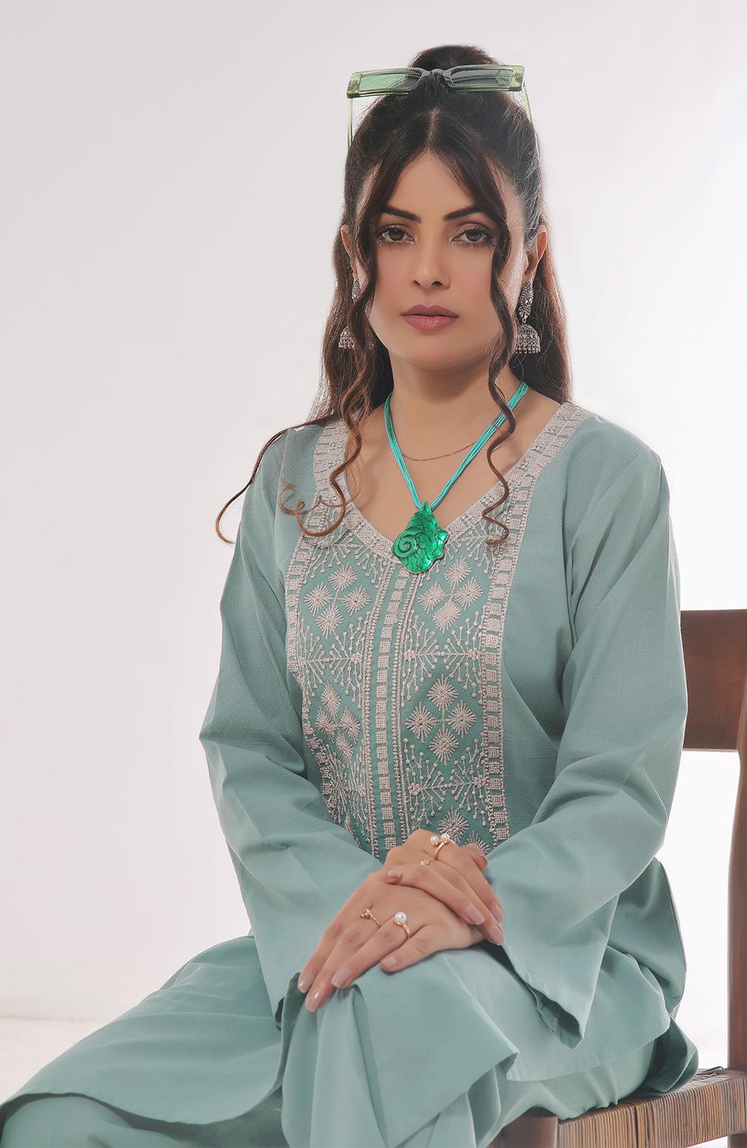 Blue Bell | Co-ords Stitched 2PC Khaddar Solid Embroidered