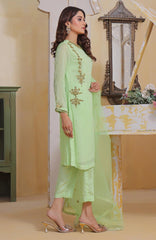 Green Mist | Hand-Embellished Chiffon Stitched Suit