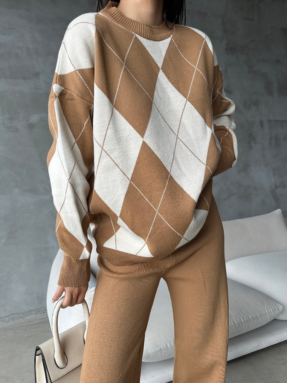 Beige Sweater Knit Co-ord Set