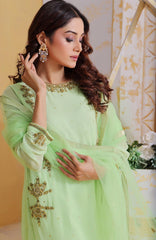 Green Mist | Hand-Embellished Chiffon Stitched Suit