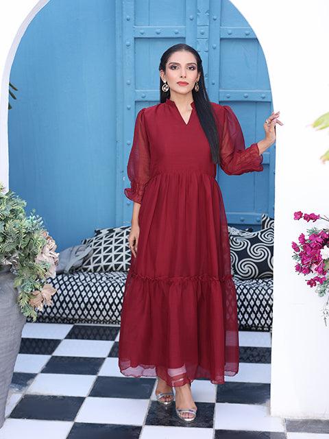 Flary Long Maroon Frock (FR-614N)