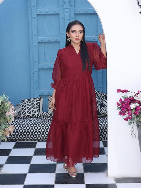 Flary Long Maroon Frock (FR-614N)