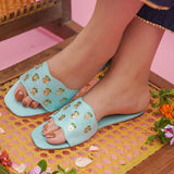 sky blue silk slider women shoes