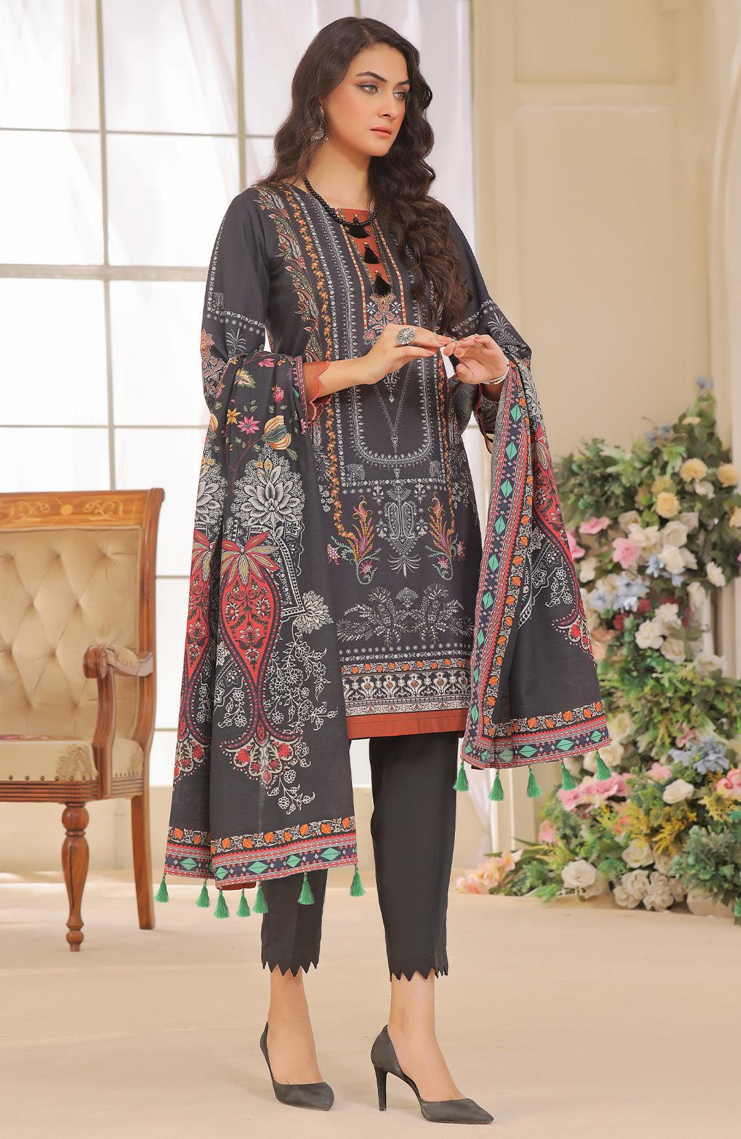 Thistle | Stitched 3PC Printed Khaddar Shirt With Printed Khaddar Shawl