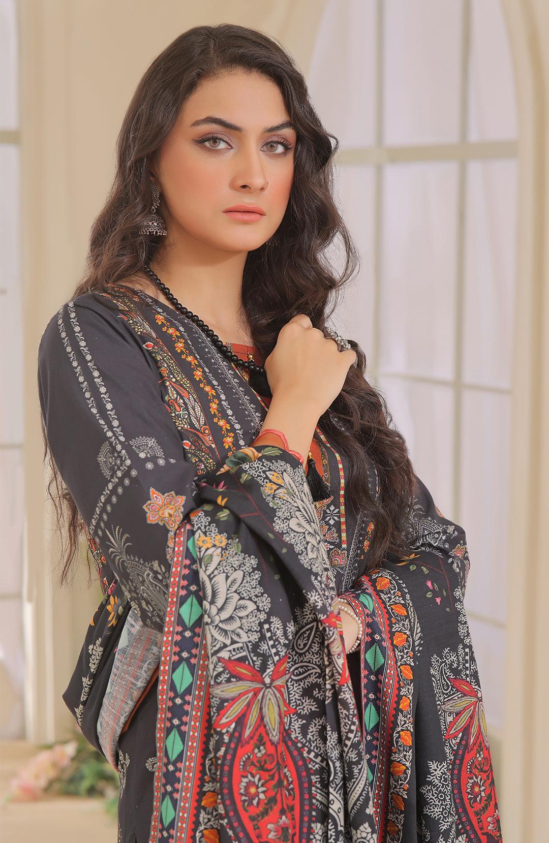 Thistle | Stitched 3PC Printed Khaddar Shirt With Printed Khaddar Shawl