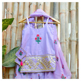 Little Girls Ishq Blockprinted Gharara Set Lavender