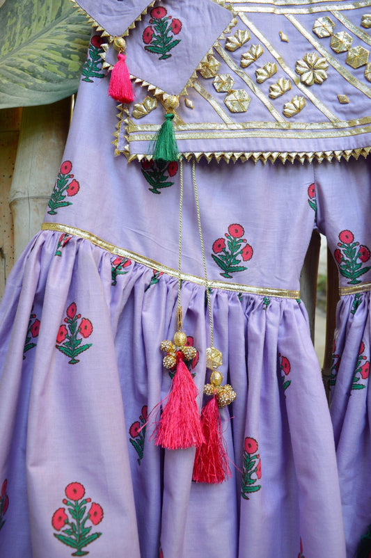 Little Girls Ishq Blockprinted Gharara Set Lavender