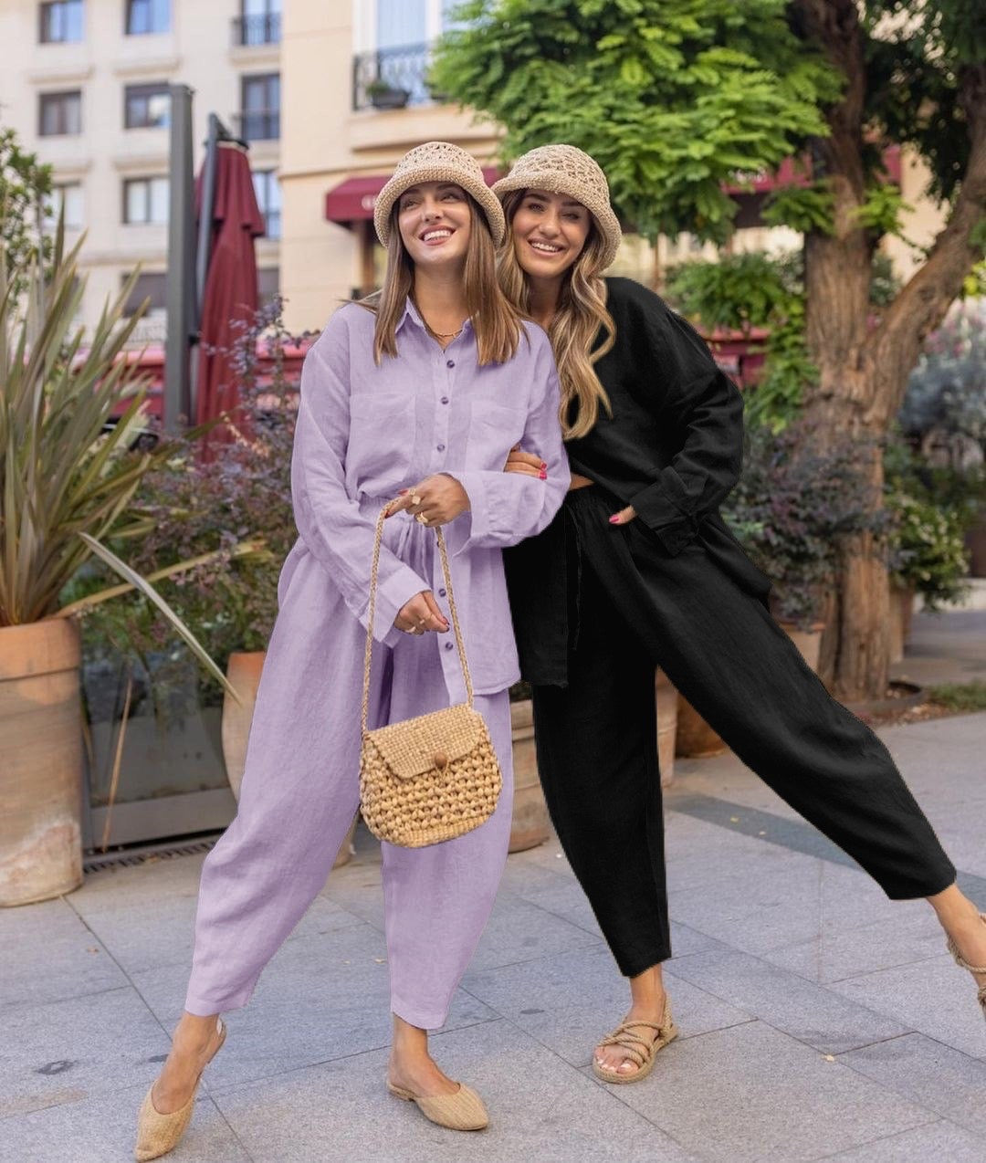 Lilac Thick Slub Drop Shoulder Linen Co-ord Set