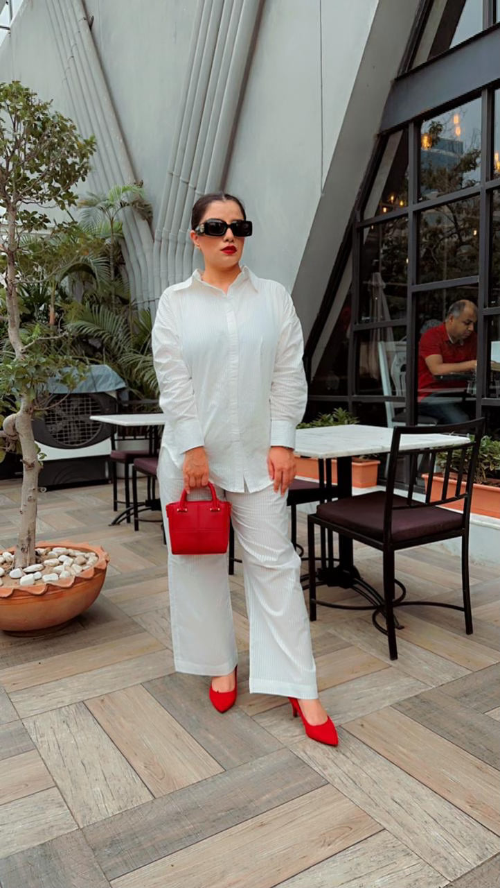 Dyeable White Self Detailed Co-ord Set