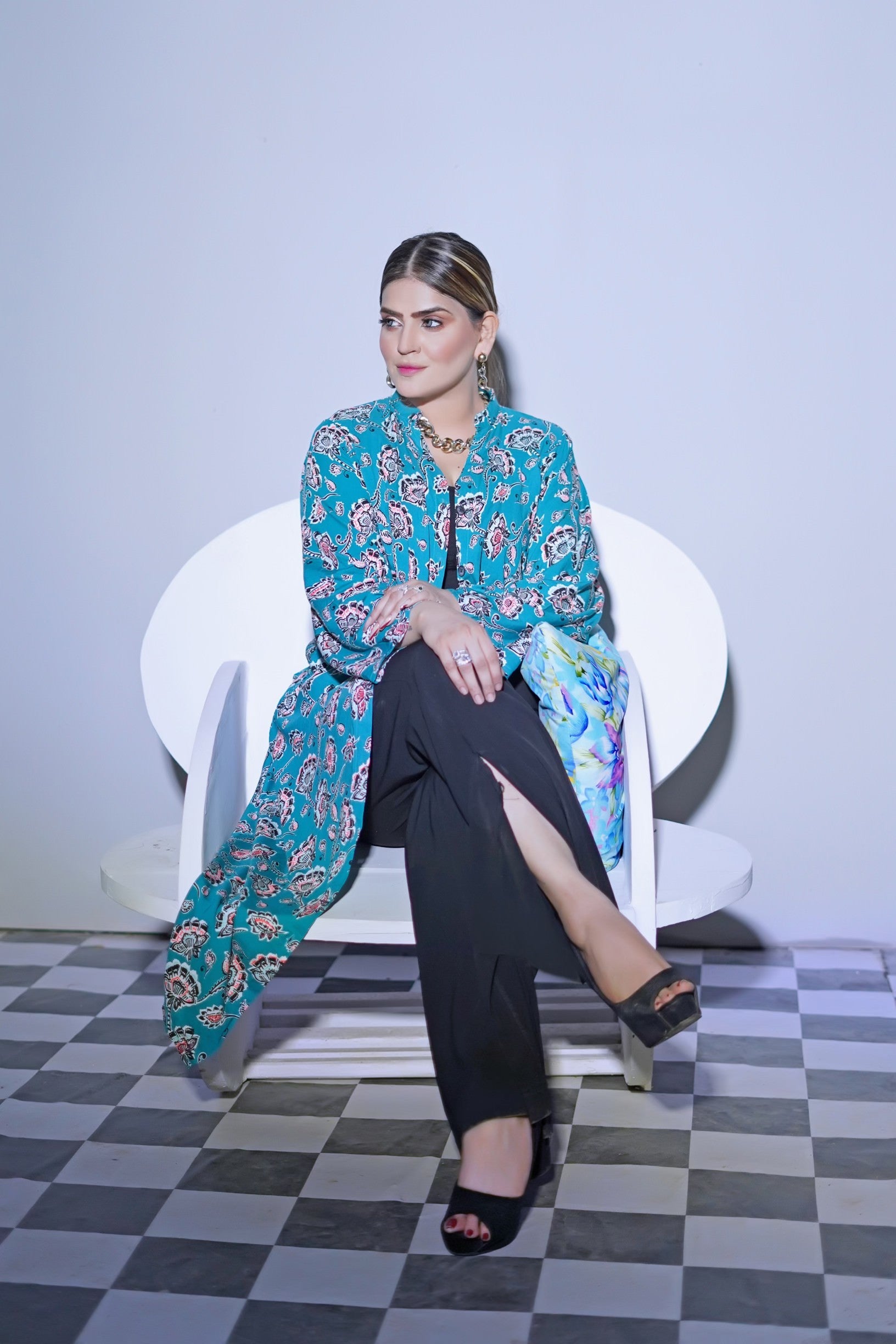 Stone Cotton Fabric Floral Turkish Frock