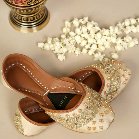 Golden Khussa | Golden shoes for ladies
