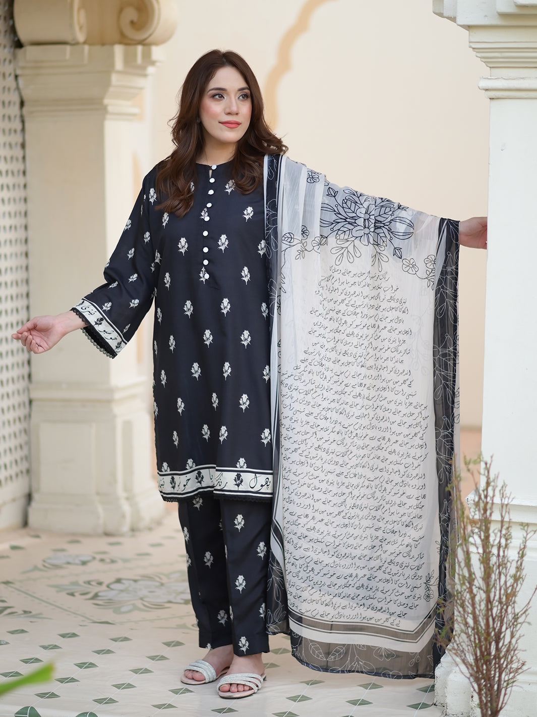 Rang 3 Piece Unstitched Black