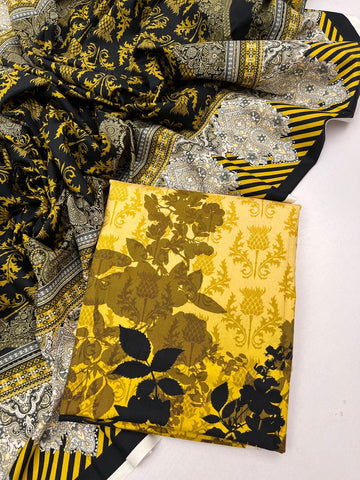 Winter Collection _ Printed Cotton Satin 2 Piece (Shirt/Dupatta)