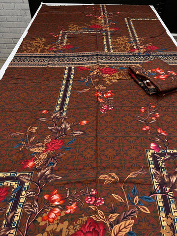 Winter Collection _ Printed Cotton Satin 2 Piece (Shirt/Dupatta)
